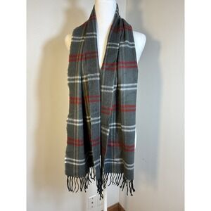 100% Cashmere Hand Taylored Rectangular Scarf Gray Plaid Quite Luxury Preppy‎